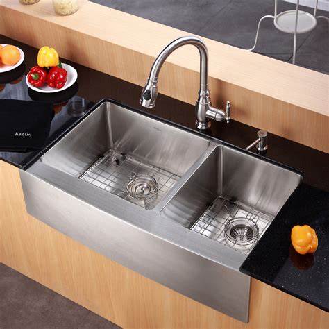 Kraus Farmhouse 36" 60/40 Double Bowl Kitchen Sink & Reviews | Wayfair