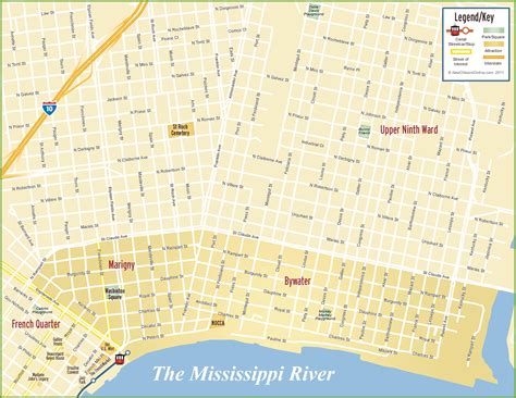 New Orleans Marigny and Bywater map