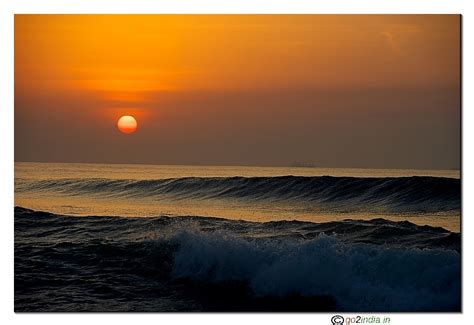 go2india.in : Sun rise at Yarada beach along with sea waves, in Visakhapatnam