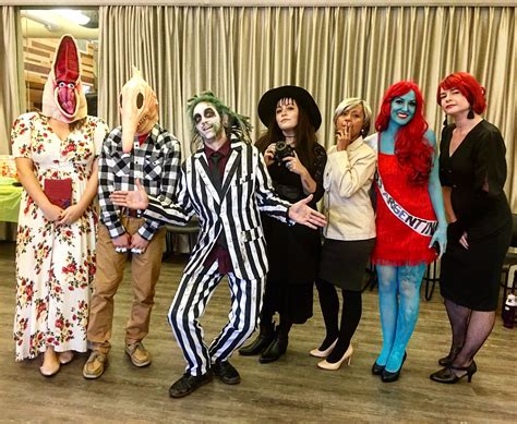 Beetlejuice costume for Halloween. Left to right: Barbara Maitland, Adam Maitland, Beet ...