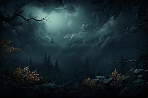 Premium AI Image | a spooky forest with a full moon behind it.