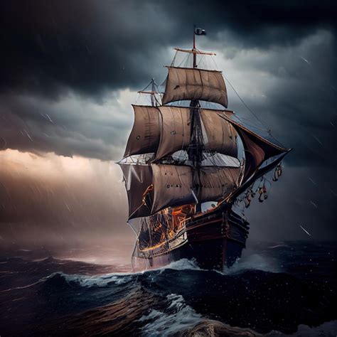 Premium AI Image | A pirate ship on the high seas during a storm An old ...