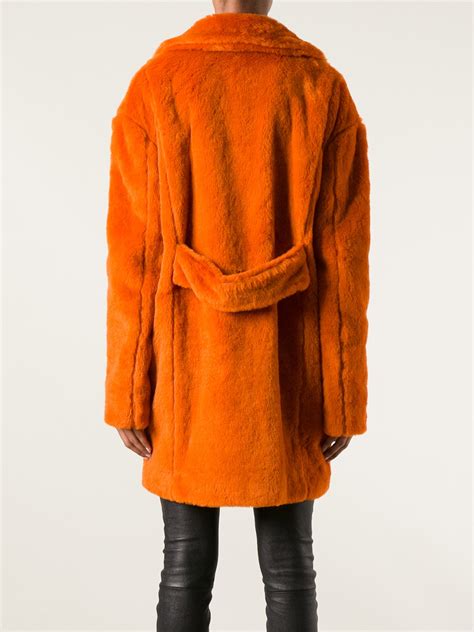 Lyst - Msgm Faux Fur Coat in Orange