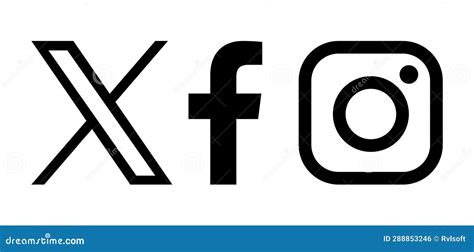 Set of Popular Social Media Mobile Apps Black Logo Symbols: X Twitter, Facebook and Instagram ...