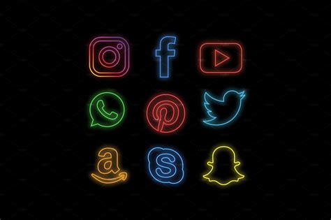 Neon Social Media Icons | Social media icons, App icon design, App icon