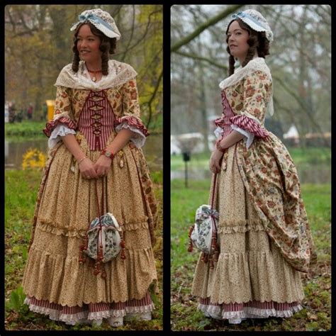 American colonial style costume, ca. 1780. Zone front open robe anglaise. Reproduction made by ...