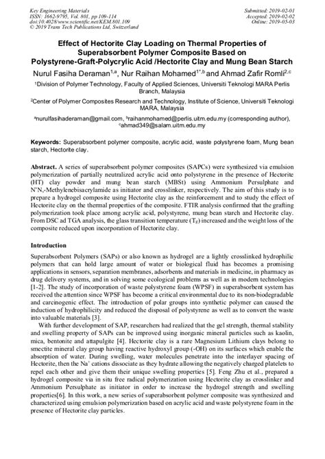 Effect of Hectorite Clay Loading on Thermal Properties of Superabsorbent Polymer Composite Based ...