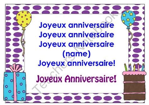 Happy Birthday song in French - chart POSTER from Miss Simplicity's Store on TeachersNotebook ...