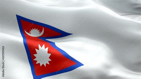 Nepali flag Closeup 1080p Full HD 1920X1080 footage video waving in wind. National Pokhara 3d ...