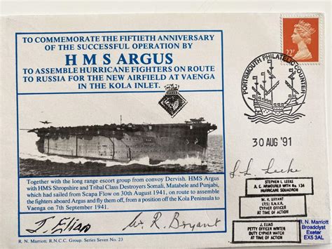 WWII HMS Argus 50th Anniversary Commemorative Signed Cover ...