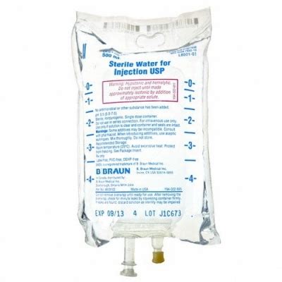 Braun 500ml Sterile Water For Injection, USP L8501-01 NDC 00264785010 Non-Returnable Case ...