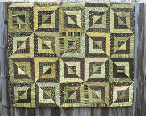 Geometric Quilt Green Brown Handmade Beveled Blocks