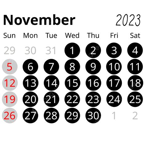 Minimalist Circle Style Black Month November 2023 Calendar, November ...