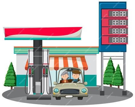 Premium Vector | A car in gas station with petrol pump