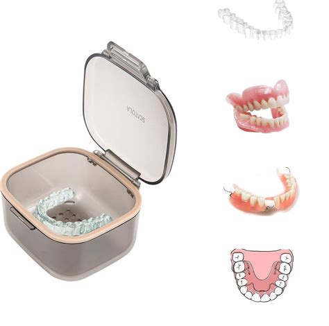 Denture Bath Case Retainer Denture Case Portable Denture Boxes Denture Storage Container with ...