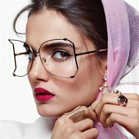 luxury Brand designer oversized eye glasses frames for women big spectacles Rimless female grade ...