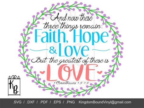 Faith, Hope, Love 1 Corinthians 13:13 Bible Verse Scripture Svg/png/pdf ...