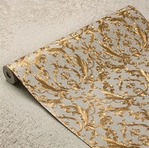 Classic European luxury gold foil wallpaper 3D luxury floral wall paper mural Living room ...