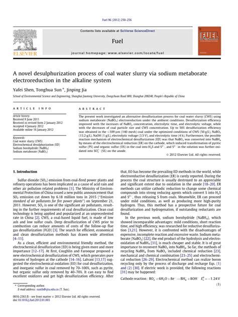 A Novel Desulphurization Process of Coal Water Slurry Via Sodium ...