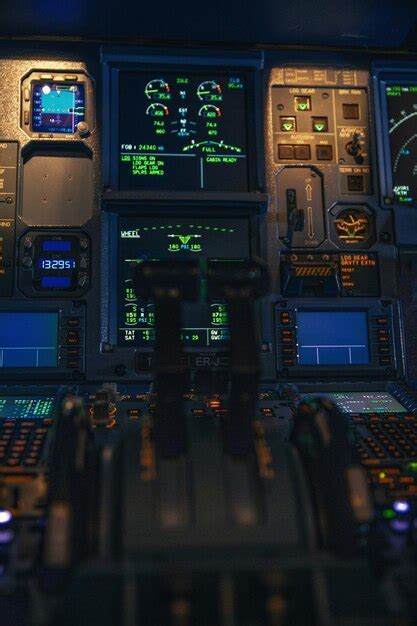 Premium Photo | Close-up of airplane cockpit at night