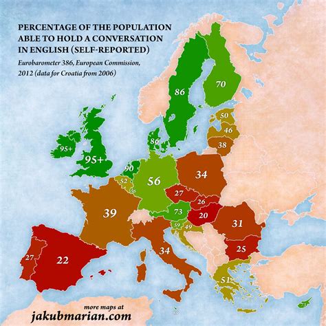 Map of the percentage of people speaking English in the EU by country | How to speak spanish ...