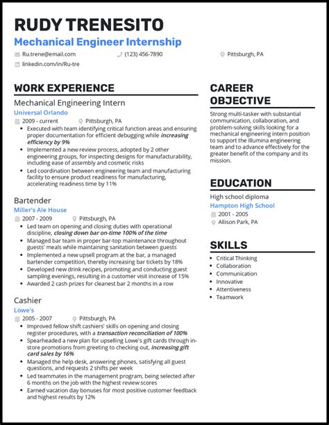 5 Mechanical Engineering Internship Resume Examples