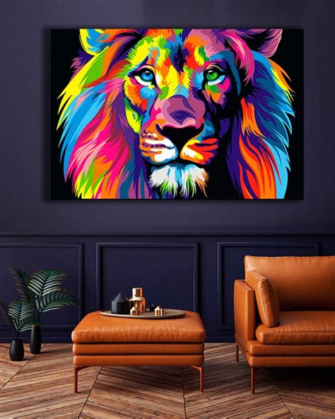 Abstract Lion Canvas Painting Colorful Lion Canvas Pop Art - Etsy