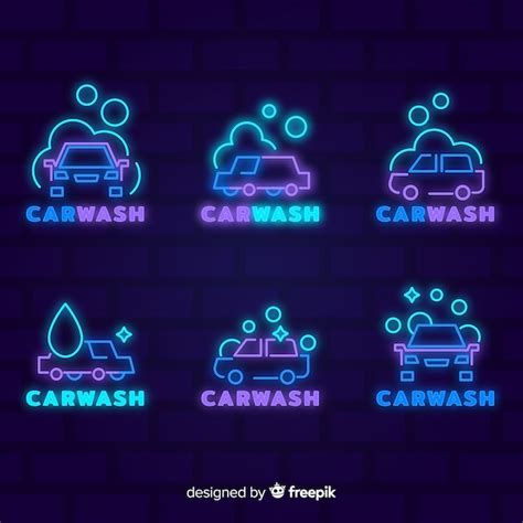 Premium Vector | Neon car wash sign collection