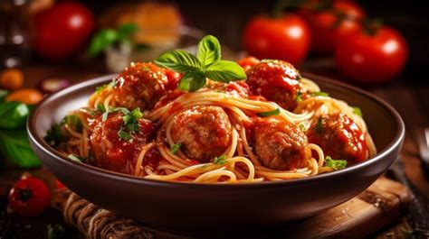 Premium AI Image | A bowl of spaghetti with meatballs on it