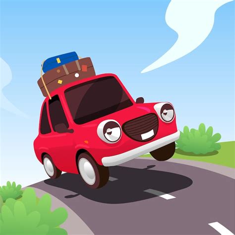 Premium Vector | Happy cartoon car on the road. Vector illustration.