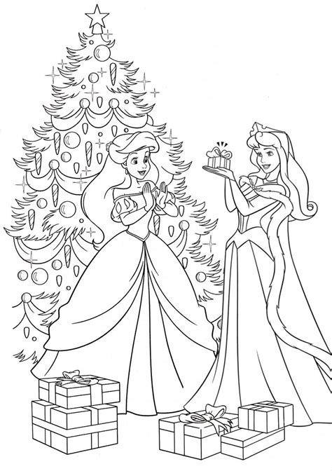 Disney Aurora and Ariel Christmas Coloring Pages