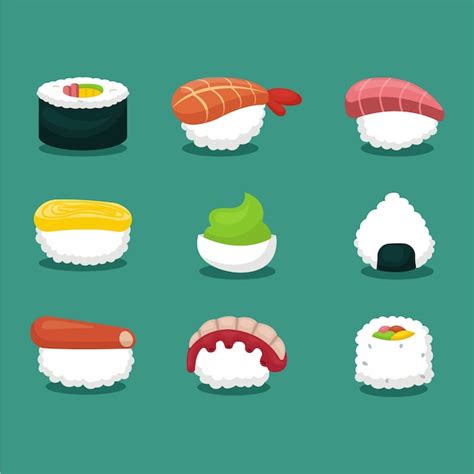 Premium Vector | Vector set of sushi icons with flat style