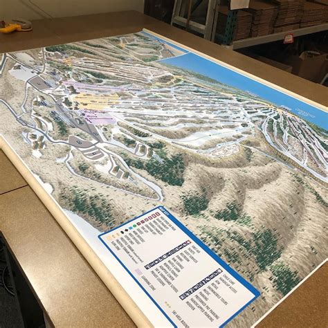 Mt Snow ski map printed on canvas, with wood rails mounted top and ...