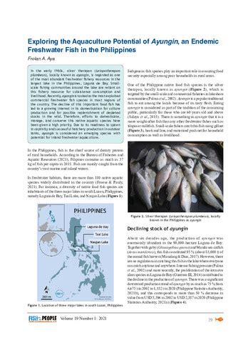 Exploring the aquaculture potential of ayungin, an endemic freshwater fish in the Philippines