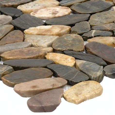 Satori River Rock Multicolor Flat Polished 13-in x 13-in Polished Natural Stone Pebble Wall Tile ...