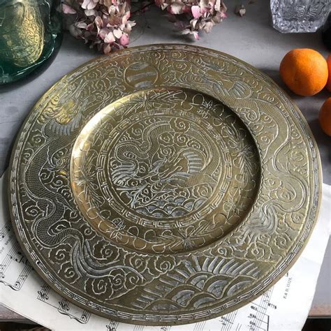 Fabulous Vintage Oriental Large Brass Plate. Etched Engraved | Etsy in ...