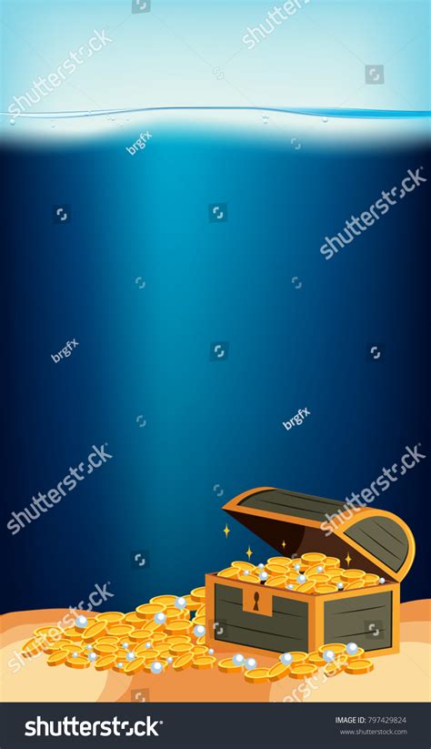 Underwater Scene Gold Treasure Chest Illustration Stock Vector (Royalty ...