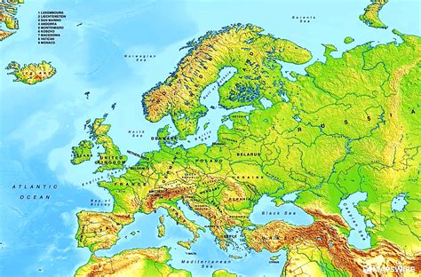 Mapa de Europa Físico 🥇 IMÁGENES | Mapas del Continente Europeo