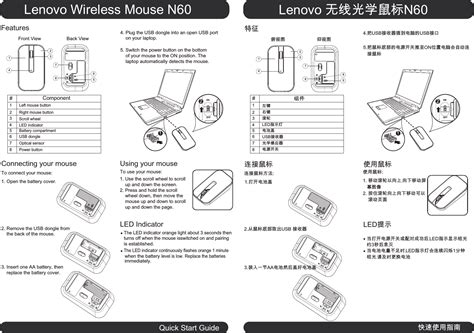 Primax Electronics MN60 Lenovo Wireless Optical Mouse N60 User Manual QSG 01 06
