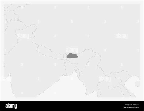 Map of Asia with highlighted Bhutan map, gray map of Bhutan with ...