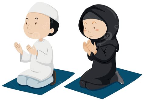 Muslim Couple Praying On Mattress White Picture Praying Vector, White, Picture, Praying PNG and ...