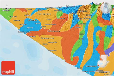 Political 3D Map of Retalhuleu