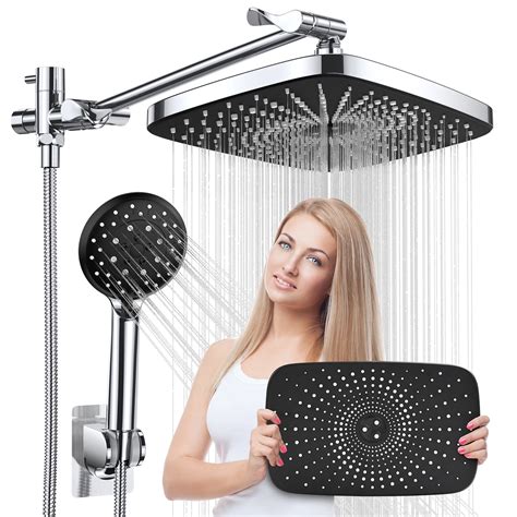 5-Setting High Pressure Shower Head, 12 inch Rain Shower Head with Handheld and Hose,Chrome ...