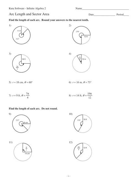 Area Of A Sector And Arc Length Worksheet