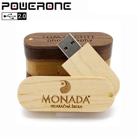 POWERONE customized LOGO Wooden USB Flash Drive pendrive 8GB 16GB 32GB 64GB mini swivel Pen ...