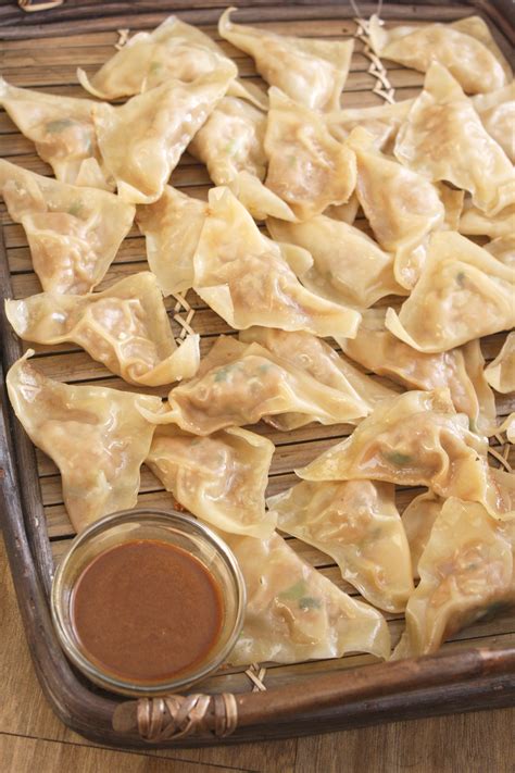 Pan Fried Dumplings with Soy Chili Peanut Sauce