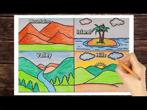 Different Types of Landforms Drawing | Landforms drawing easy | Easy ...