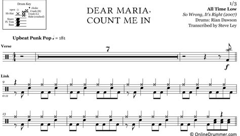 Dear Maria, Count Me In - All Time Low - Drum Sheet Music | OnlineDrummer.com