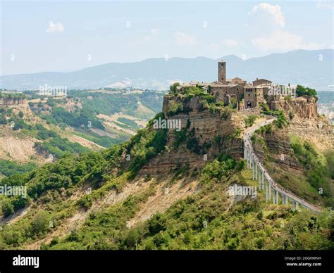 Civita di Bagnoregio, city of culture, located in the valley of the ...