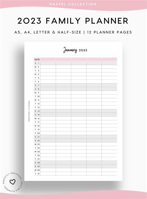 PRINTABLE 2023 Family Planner 2023 Family Calendar 2023 - Etsy